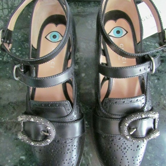 Gucci Iowa Queercore Block-heel Buckle Leather Brogue Shoes EU 37, US 36,5, UK 4 - Picture 1 of 11